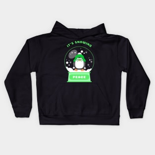 It Is Snowing Peace Penguin (Green) Kids Hoodie